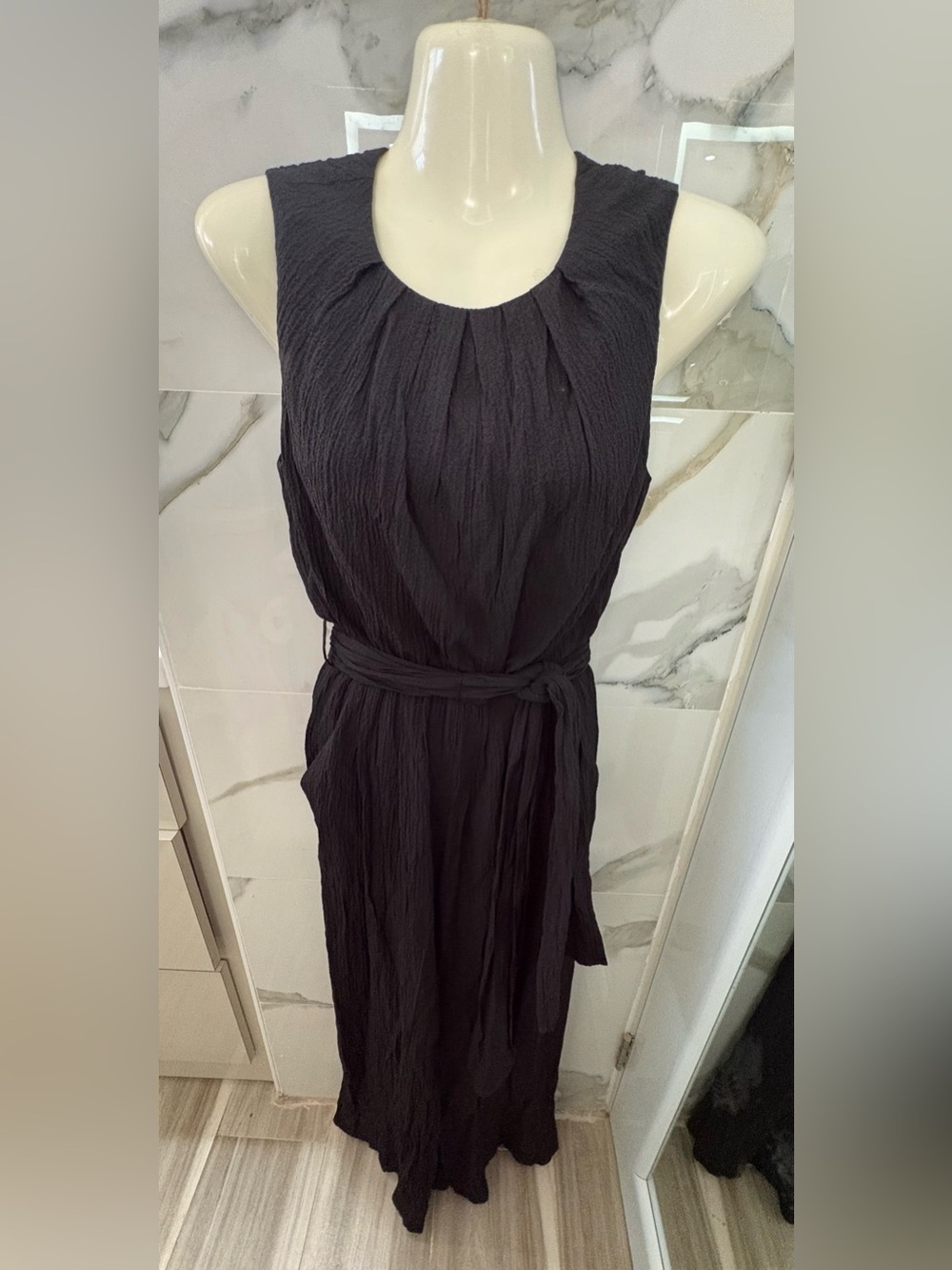 Calvin Klein Black Sleeveless Pleated Maxi Dress